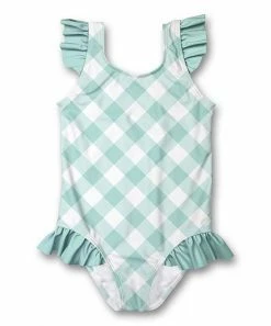Deals 🔔 Millie Loves Lily White & Mint Gingham Ruffle-Accent One-Piece - 👧 Girls For Kids 🔥