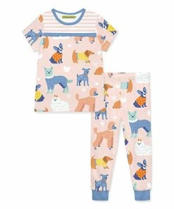 Best Sale 💯 Millie Loves Lily Pink & Light Blue Stripe 🦮 Dog Park Short-Sleeve Pajama Set - Toddler & 👧 Girls For Kids 🌟