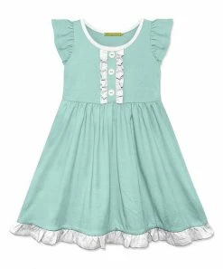 Discount ❤️ Simply Millie By Millie Loves Lily Mint & White Button-Front Angel-Sleeve 👗 Dress - 👧 Girls For Kids ✨