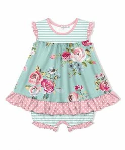 New 🥰 Little Millie Chloe Mint & Pink Floral 👗 Skirted Bubble Bodysuit - Infant For Kids 🤩