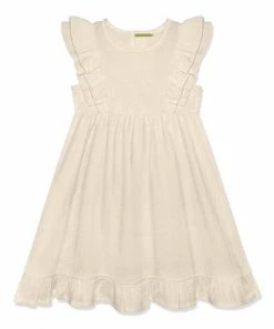 Best Sale 🧨 Simply Millie By Millie Loves Lily Cream Double-Ruffle Gauze Sleeveless A-Line 👗 Dress - 👧 Girls For Kids 🥰