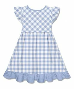Discount 💯 Millie Loves Lily Periwinkle & White Gingham Patch-Pocket Angel-Sleeve 👗 Dress - 👧 Girls For Kids 🎁 -Little Millie-shop zu102572661 alt 2 tm1641585580