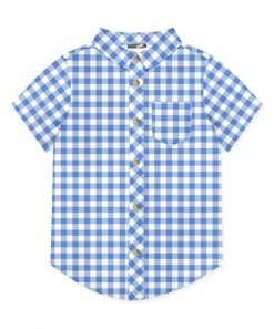 Coupon 😉 Millie & Maxx Marina Blue & White Gingham Short-Sleeve Button-Up - Toddler & Boys For Kids 🎉