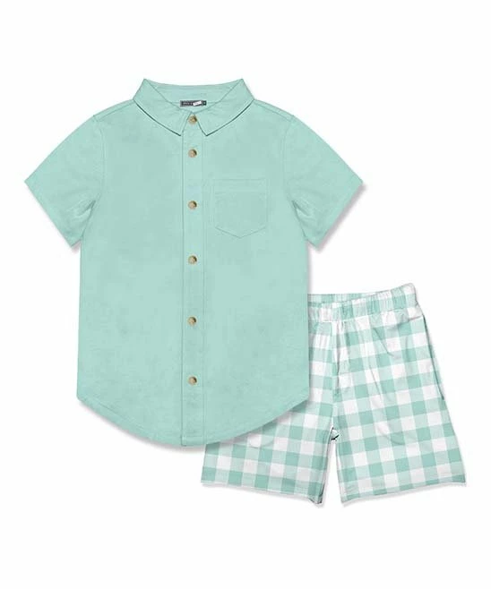Top 10 π Millie & Maxx Mint Short-Sleeve Button-Up & Gingham Pocket Shorts - Toddler & Boys For Kids β€οΈ 1 Top 10 π Millie & Maxx Mint Short-Sleeve Button-Up & Gingham Pocket Shorts - Toddler & Boys For Kids β€οΈ