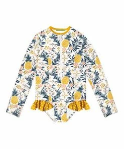 Discount 😉 Millie Loves Lily White & Yellow Pineapple Ruffle-Accent Rashguard One-Piece - 👧 Girls For Kids 😍