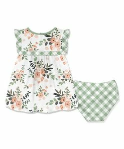 Wholesale 👏 Little Millie White & Sage Floral Ruffle-Accent 👗 Dress & Diaper Cover - Infant For Baby & Maternity ⭐ -Little Millie-shop zu102691625 alt 2 tm1641908848