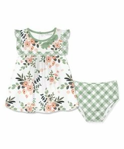 Wholesale 👏 Little Millie White & Sage Floral Ruffle-Accent 👗 Dress & Diaper Cover - Infant For Baby & Maternity ⭐