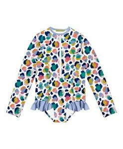 Best reviews of 🌟 Millie Loves Lily White Technicolor Leopard Ruffle-Accent Rashguard One-Piece - Infant, Toddler & 👧 Girls For Kids 🌟