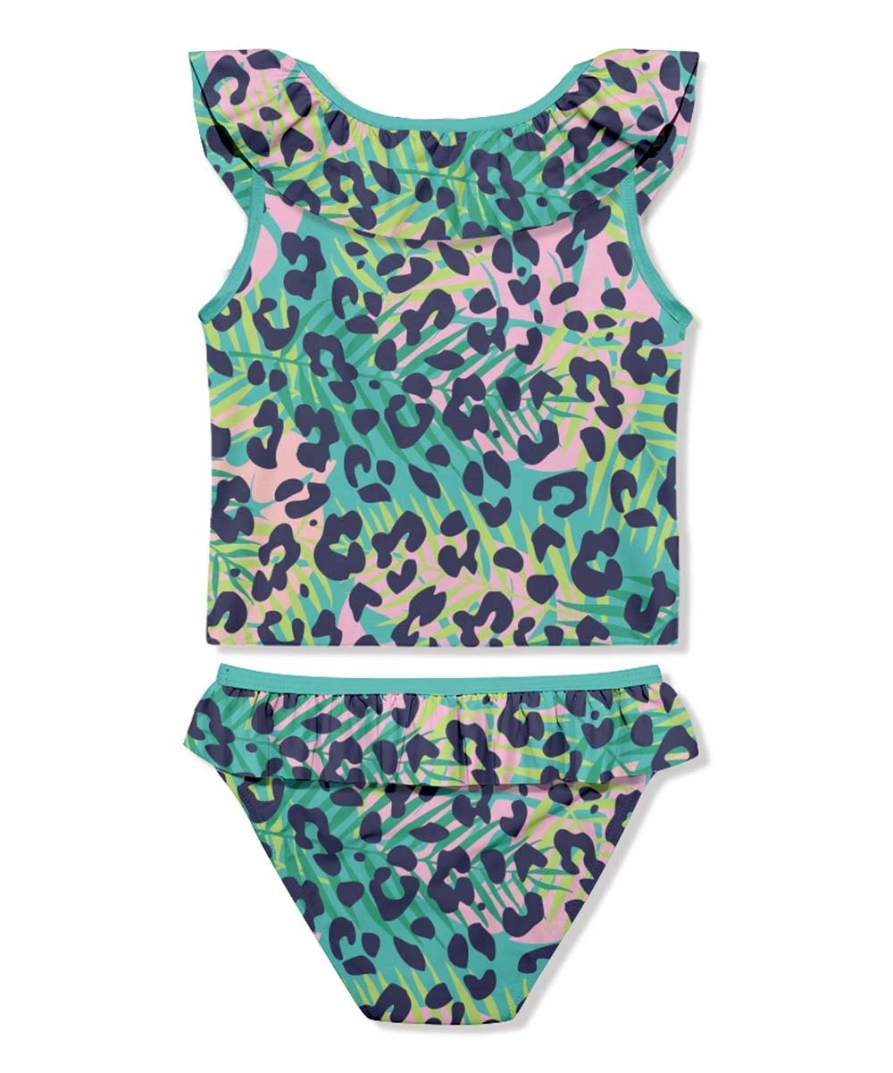 Wholesale βοΈ Millie Loves Lily Turquoise & Pink Leopard Ruffle-Yoke π Skirted Tankini - π§ Girls For Kids β 3 Wholesale βοΈ Millie Loves Lily Turquoise & Pink Leopard Ruffle-Yoke π Skirted Tankini - π§ Girls For Kids β - Image 3