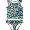 Wholesale ✔️ Millie Loves Lily Turquoise & Pink Leopard Ruffle-Yoke 👗 Skirted Tankini - 👧 Girls For Kids ⌛