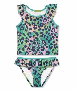 Wholesale ✔️ Millie Loves Lily Turquoise & Pink Leopard Ruffle-Yoke 👗 Skirted Tankini - 👧 Girls For Kids ⌛