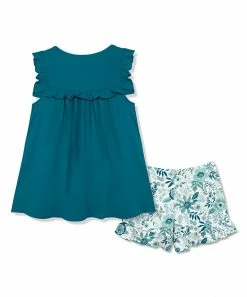 Buy ❤️ Millie Loves Lily Teal Ruffle Tank & White Harvest Floral Ruffle Shorts - Toddler & 👧 Girls For Kids ⭐ -Little Millie-shop zu102720597 alt 2 tm1643292752