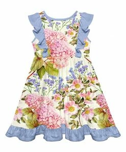 Deals ⌛ Millie Loves Lily Periwinkle & Cream Watercolor Floral Ruffle A-Line 👗 Dress - Toddler For Kids 🛒 -Little Millie-shop zu102720612 alt 2 tm1643292752