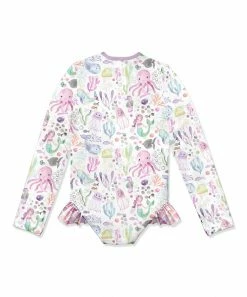 Cheap 👍 Millie Loves Lily White & Lilac Ocean Ruffle-Accent One-Piece Rashguard - 👧 Girls For Kids ⭐ -Little Millie-shop zu102720639 alt 2 tm1643312657