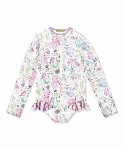 Cheap 👍 Millie Loves Lily White & Lilac Ocean Ruffle-Accent One-Piece Rashguard - 👧 Girls For Kids ⭐