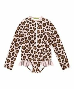 Promo 🎁 Millie Loves Lily Pink Leopard Zip-Front Ruffle-Accent One-Piece Rashguard - 👧 Girls For Kids 😉