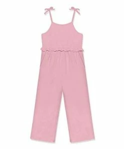 Cheapest 🛒 Simply Millie By Millie Loves Lily Dusty Pink Ruffle-Accent Bow-Strap Overalls - 👧 Girls For Kids 🎉