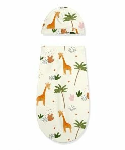 Outlet ✨ Little Millie Cream & Orange Baby Giraffe Swaddling Blanket & Beanie - Infant For Baby & Maternity 👏