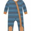 Discount ✨ Little Millie Dusty Navy & Dark Mustard Stripe Footie - Infant For Baby & Maternity 🛒