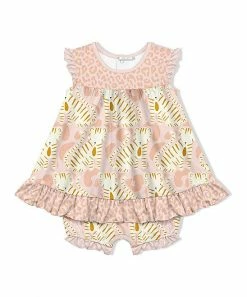 Outlet 🤩 Little Millie Pink Leopard Tigress 👗 Skirted Angel-Sleeve Bubble Bodysuit - Infant For Baby & Maternity ✔️