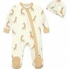 Brand new ⌛ Little Millie Cream & Khaki Giraffe Long-Sleeve Footie & Beanie - Infant For Baby & Maternity 🥰