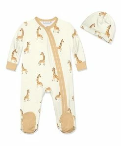 Brand new ⌛ Little Millie Cream & Khaki Giraffe Long-Sleeve Footie & Beanie - Infant For Baby & Maternity 🥰