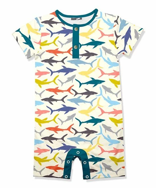 Cheapest π Little Millie Cream & Teal Shark School Short-Sleeve Romper - Infant For Baby & Maternity π 1 Cheapest π Little Millie Cream & Teal Shark School Short-Sleeve Romper - Infant For Baby & Maternity π