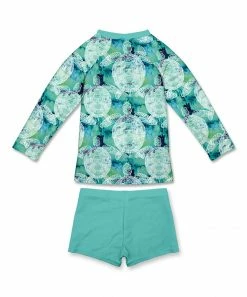 Cheapest ❤️ Millie Loves Lily Turquoise Tie-Dye Turtle Long-Sleeve Rashguard Set - Infant, Toddler & 👧 Girls For Kids 😉 -Little Millie-shop zu103367153 alt 4 tm1648749119