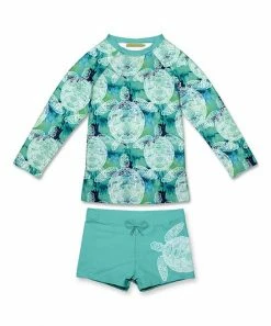 Cheapest ❤️ Millie Loves Lily Turquoise Tie-Dye Turtle Long-Sleeve Rashguard Set - Infant, Toddler & 👧 Girls For Kids 😉