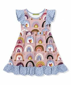 Brand new 🔥 Millie Loves Lily Mauve Rainbow Hearts Angel-Sleeve 👗 Dress - Toddler For Kids 🧨