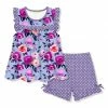 Hot Sale 💯 Millie Loves Lily Periwinkle Rose Ruffle Sleeveless Top & Purple Pin Dot Bow Shorts - Toddler & 👧 Girls For Kids 😍