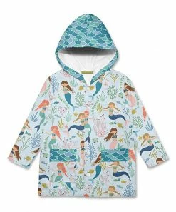 Hot Sale 🎁 Millie Loves Lily Pale Blue Coral Reef Mermaid Pocket Hooded Raincoat - Toddler For Kids ⌛