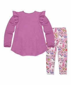 Budget 🤩 Millie Loves Lily Violet Ruffle-Accent Hi-Low Top & Pink Unicorn Leggings - Toddler & 👧 Girls For Kids 😍 -Little Millie-shop zu103407170 alt 2 tm1652214029