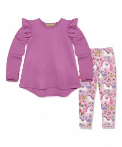 Budget 🤩 Millie Loves Lily Violet Ruffle-Accent Hi-Low Top & Pink Unicorn Leggings - Toddler & 👧 Girls For Kids 😍