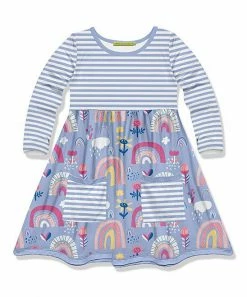 Best Pirce 😉 Millie Loves Lily Periwinkle Spring Rainbow Pocket A-Line 👗 Dress - Toddler & 👧 Girls For Kids 🎉