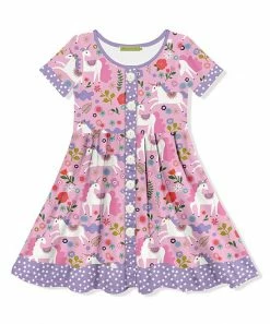 Cheap 🔥 Millie Loves Lily Pink Floral Unicorn Button-Up A-Line 👗 Dress - Toddler & 👧 Girls For Kids 👏