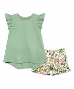 Cheap 😉 Millie Loves Lily Sage Angel-Sleeve Hi-Low Top & Cream Millie Floral Shorts - Toddler & 👧 Girls For Kids 🌟