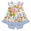 Wholesale 😀 Little Millie Cream Watercolor Floral Ruffle-Trim 👗 Skirted Romper - Infant For Kids 🛒
