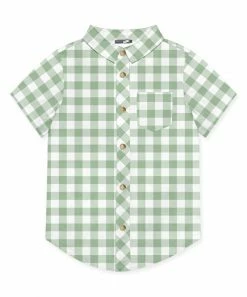Deals 👍 Millie & Maxx Sage & White Gingham Short-Sleeve Button-Up - Boys For Kids 👏
