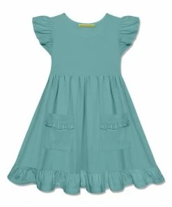 Best Pirce 🎁 Simply Millie By Millie Loves Lily Nile Blue Patch-Pocket Angel-Sleeve 👗 Dress - 👧 Girls For Kids ⌛