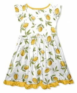 Buy 😀 Millie Loves Lily White & Yellow Lemon Button-Front Angel-Sleeve 👗 Dress - Toddler For Kids ✔️ -Little Millie-shop zu103591781 alt 2 tm1646157122