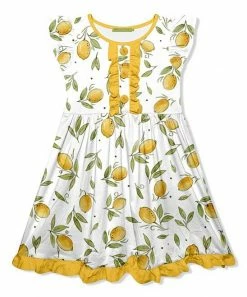 Buy 😀 Millie Loves Lily White & Yellow Lemon Button-Front Angel-Sleeve 👗 Dress - Toddler For Kids ✔️