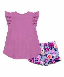Promo 🎉 Millie Loves Lily Violet Angel-Sleeve Hi-Low Top & Periwinkle Rose Shorts - Toddler & 👧 Girls For Kids 🔥 -Little Millie-shop zu103632260 alt 2 tm1648146776
