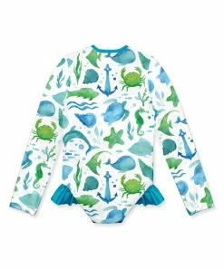 Promo 🔥 Millie Loves Lily White & Blue Watercolor Sea Ruffle-Accent One-Piece Rashguard - Toddler & 👧 Girls For Kids ⭐ -Little Millie-shop zu103632272 alt 2 tm1647525746