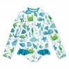 Promo 🔥 Millie Loves Lily White & Blue Watercolor Sea Ruffle-Accent One-Piece Rashguard - Toddler & 👧 Girls For Kids ⭐