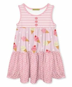 Best deal ❤️ Millie Loves Lily Pink & White Stripe & Polka Dot Ice Cream A-Line 👗 Dress - Toddler For Kids 🤩