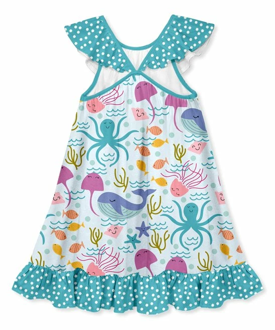 Wholesale π₯ Millie Loves Lily Pale Blue Sea Creatures Ruffle-Hem Yoke π Dress - π§ Girls For Kids π 3 Wholesale π₯ Millie Loves Lily Pale Blue Sea Creatures Ruffle-Hem Yoke π Dress - π§ Girls For Kids π - Image 3