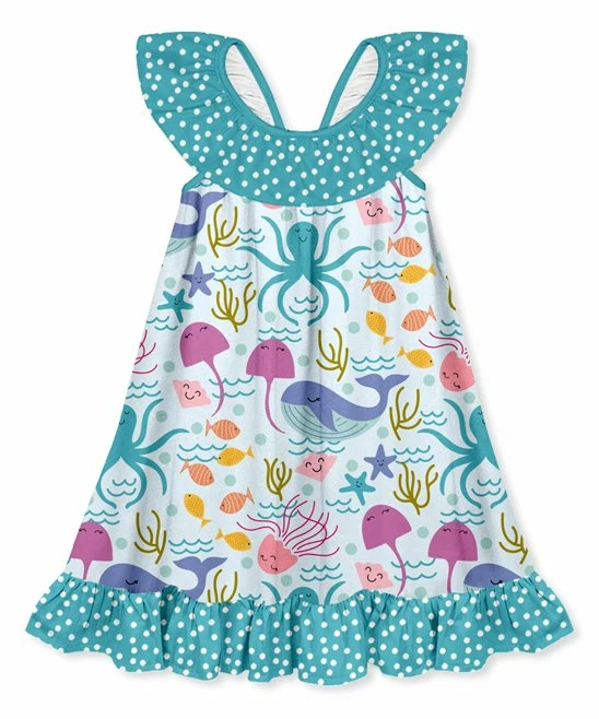 Wholesale π₯ Millie Loves Lily Pale Blue Sea Creatures Ruffle-Hem Yoke π Dress - π§ Girls For Kids π 1 Wholesale π₯ Millie Loves Lily Pale Blue Sea Creatures Ruffle-Hem Yoke π Dress - π§ Girls For Kids π