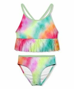 Discount 👍 Millie Loves Lily Green & Pink Tie-Dye Ruffle-Trim 👙 Bikini - Toddler & 👧 Girls For Kids 🌟