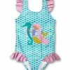 Discount ✔️ Millie Loves Lily Turquoise Mermaid & Sea Horse Ruffle-Accent One-Piece - Infant, Toddler & 👧 Girls For Kids 😉